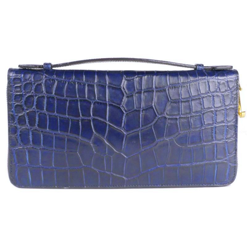 藍染めクロコダイル RFトラベルウォレット（ラウンドファスナー旅行財布）