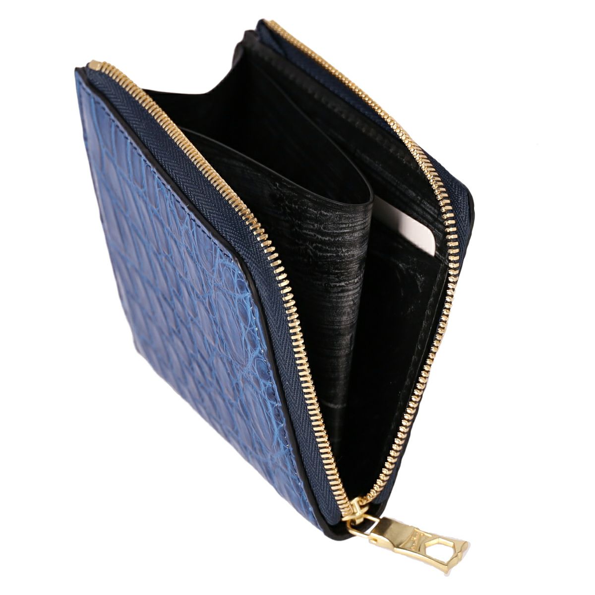 チマブエ 藍染クロコ L字ファスナー 二つ折り財布