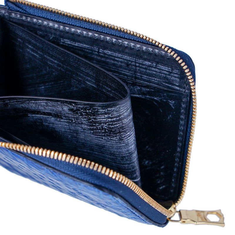 藍染めクロコダイルＬ字ファスナーコンパクト財布 | 二つ折り財布 