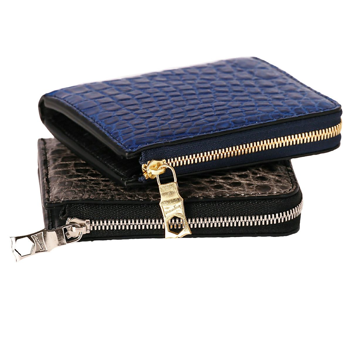 チマブエ 藍染クロコ L字ファスナー 二つ折り財布